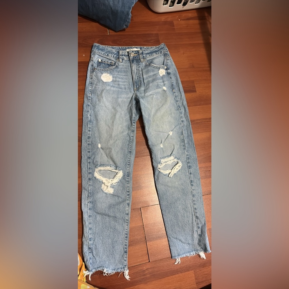 Garage Light Blue Distressed Mom Jeans
